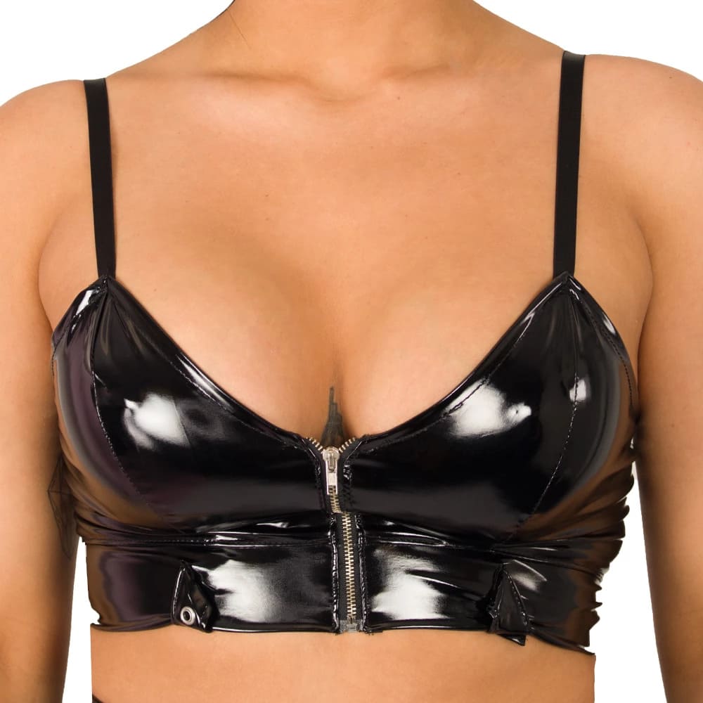 Bondara Siren PVC Zip-Up Cami Crop Top