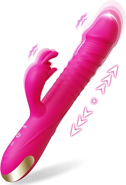 SUPOLA Rabbit G Spot Vibrator Thrusting Dildo Sex Toy for Women, Rose | 3 Thrust & 10 Vibration Modes, 3 Powerful Motors, Soft Silicone Clitoral Stimulator, IPX6 Waterproof, Fast Magnetic Charging